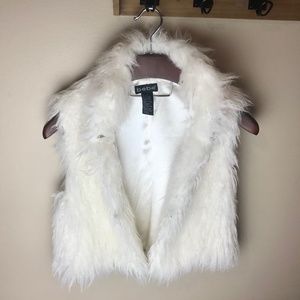 Vintage Faux Fur Vest, Bebe, 1990s, Boho Retro, Jacket, Mohair, White Ivory